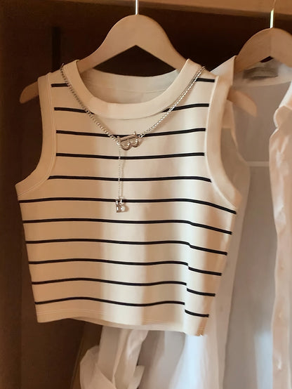 Damen Streifen Tanktop – Ärmelloses, Elegantes Preppy-Top für Alltag & Freizeit