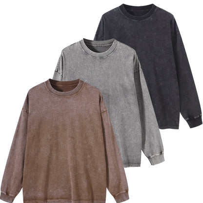 Unisex Langarm-Sweatshirt mit Rundhalsausschnitt und Waschung – Oversize-Look