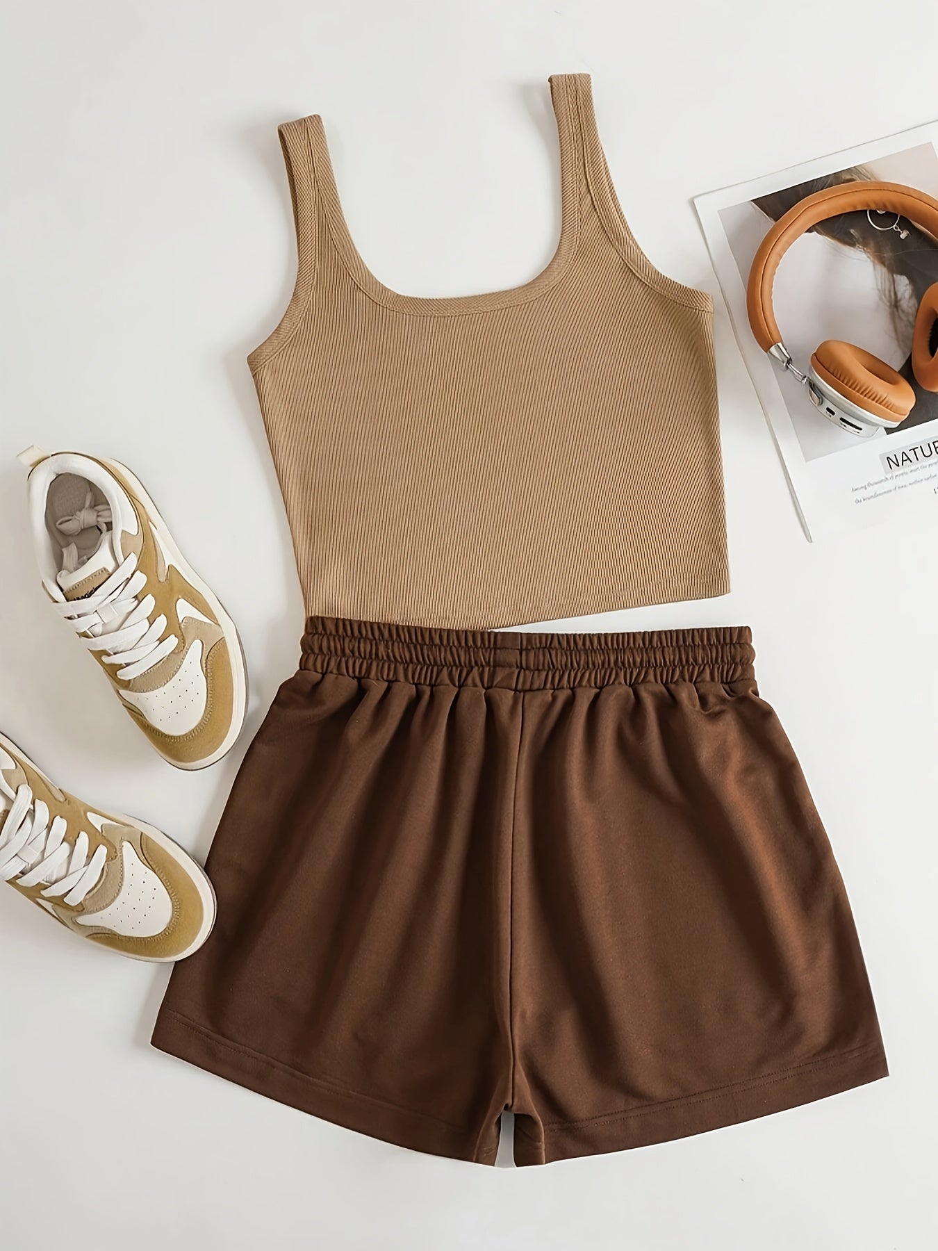 Damen Sport-Set Freizeit Top und Shorts mit Print – The Mountains Adventure, Sommer Loungewear