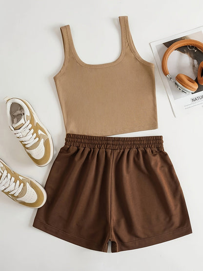 Damen Sport-Set Freizeit Top und Shorts mit Print – The Mountains Adventure, Sommer Loungewear
