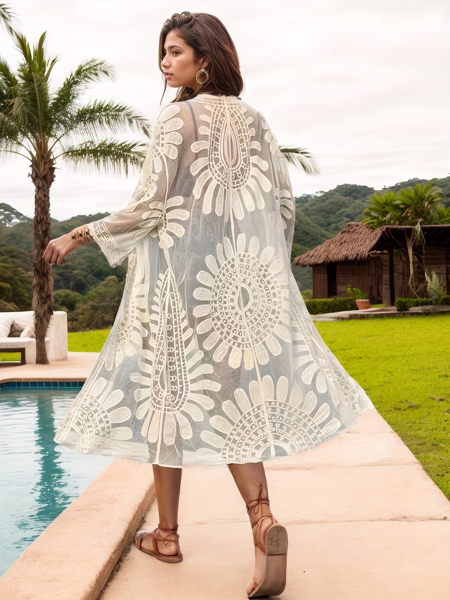 Damen Boho Strand Kaftan mit Stickerei und weitem Schnitt – Eleganter Badeponcho für Urlaub & Resort