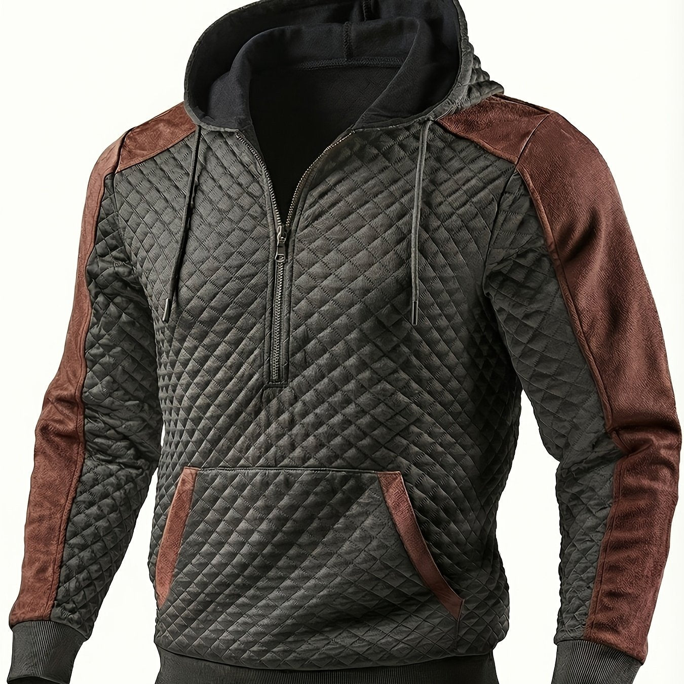 Herren Hoodie mit Steppmuster und Kontrastärmeln Reißverschluss Kapuzenpullover