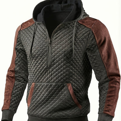Herren Hoodie mit Steppmuster und Kontrastärmeln Reißverschluss Kapuzenpullover