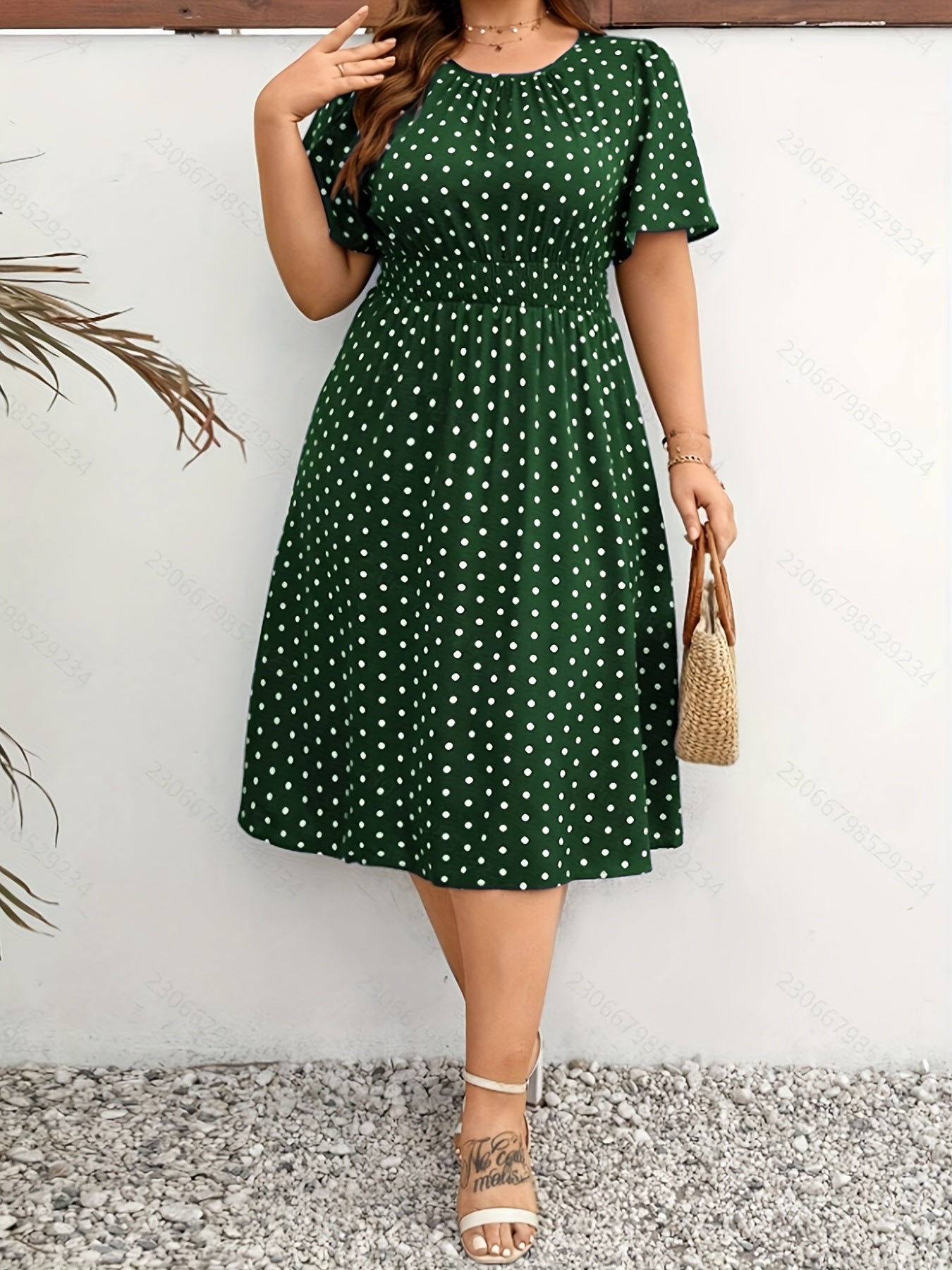 Damen Polka Dot Kleid Elegant Sommer Freizeit Midi Fit & Flare