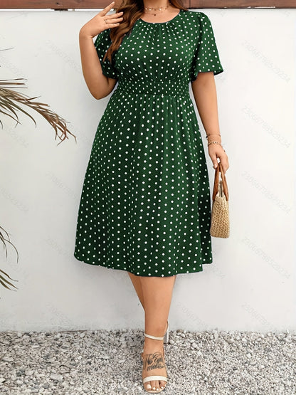 Damen Polka Dot Kleid Elegant Sommer Freizeit Midi Fit & Flare