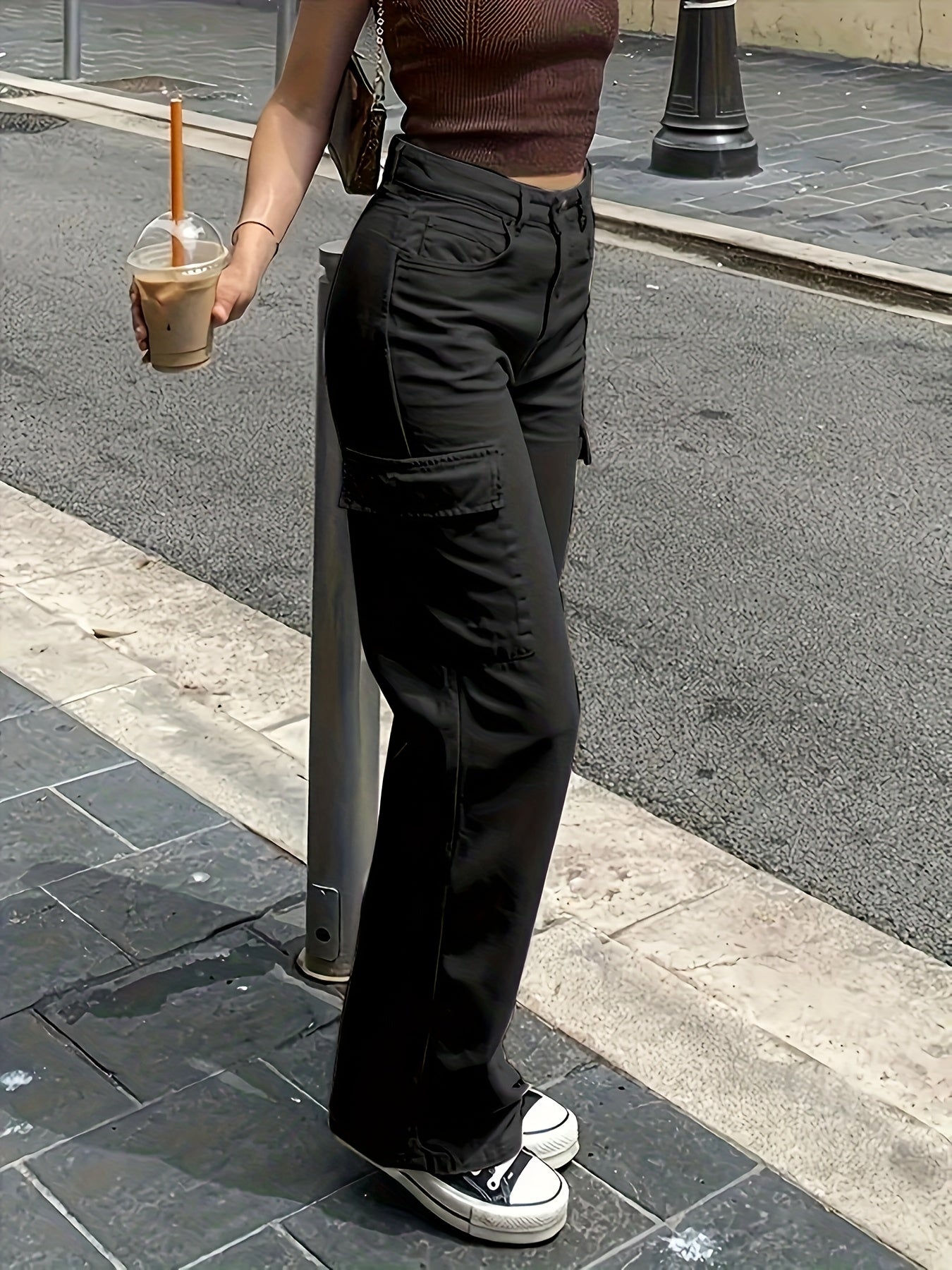 Damen Cargo Hose mit weitem Bein und Taschen – Modischer Freizeitstil für Alltag und Urlaub