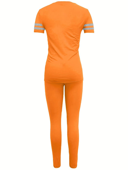 Damen Trainingsanzug Zweiteiler – Sportlich & Freizeit, Bequemes Outfit mit T-Shirt und Leggings