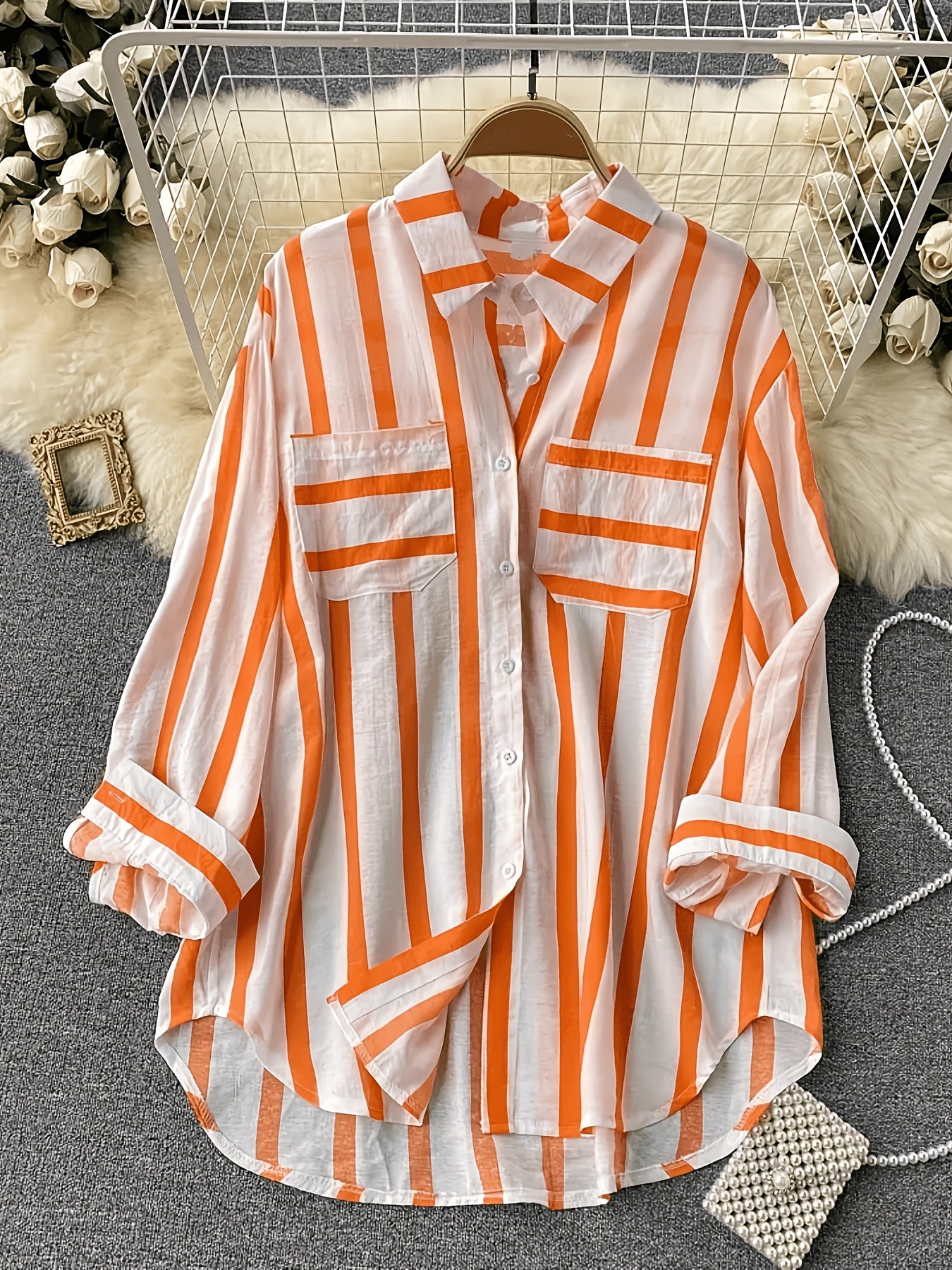 Damen Streifen-Bluse im Boyfriend-Stil mit Knopfleiste und Brusttaschen – Elegante Freizeit- und Businessmode