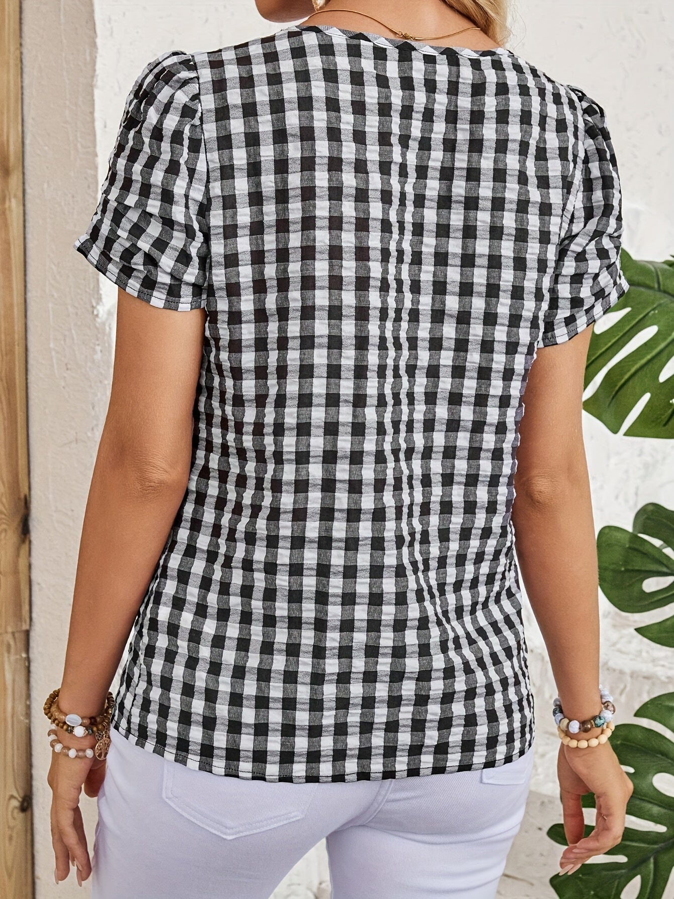 Damen Bluse im eleganten Vichy-Karo Stil mit Kurzarm – Perfekt für Freizeit und Alltag