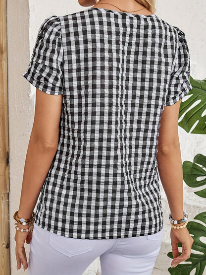 Damen Bluse im eleganten Vichy-Karo Stil mit Kurzarm – Perfekt für Freizeit und Alltag