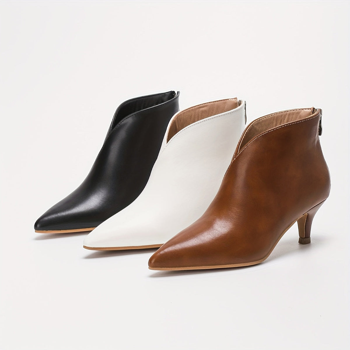 Damen Stiefelette mit Kitten-Heel-Absatz Spitz zulaufend Reißverschluss hinten