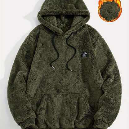 Teddy Fleece Kapuzenpullover für Herren mit Kängurutasche und Kordelzug, flauschiger Hoodie