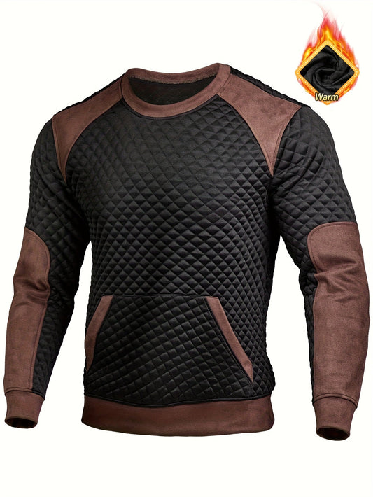 Herren Stepp-Sweatshirt Schwarz Braun Rundhals Langarm Winter