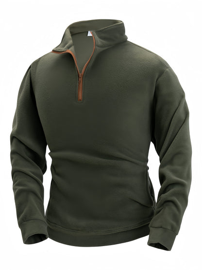 Fleece Pullover Herren mit Reißverschluss Stehkragen, Warm & Bequem