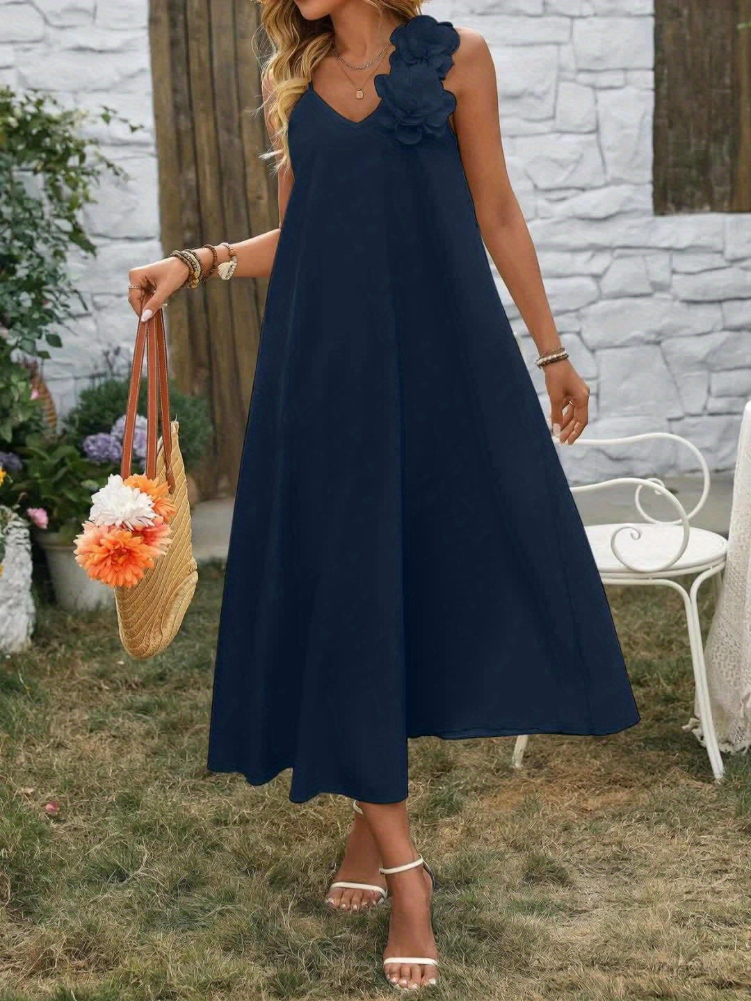 Damen Elegantes Maxikleid mit 3D-Blumenapplikation für besondere Anlässe