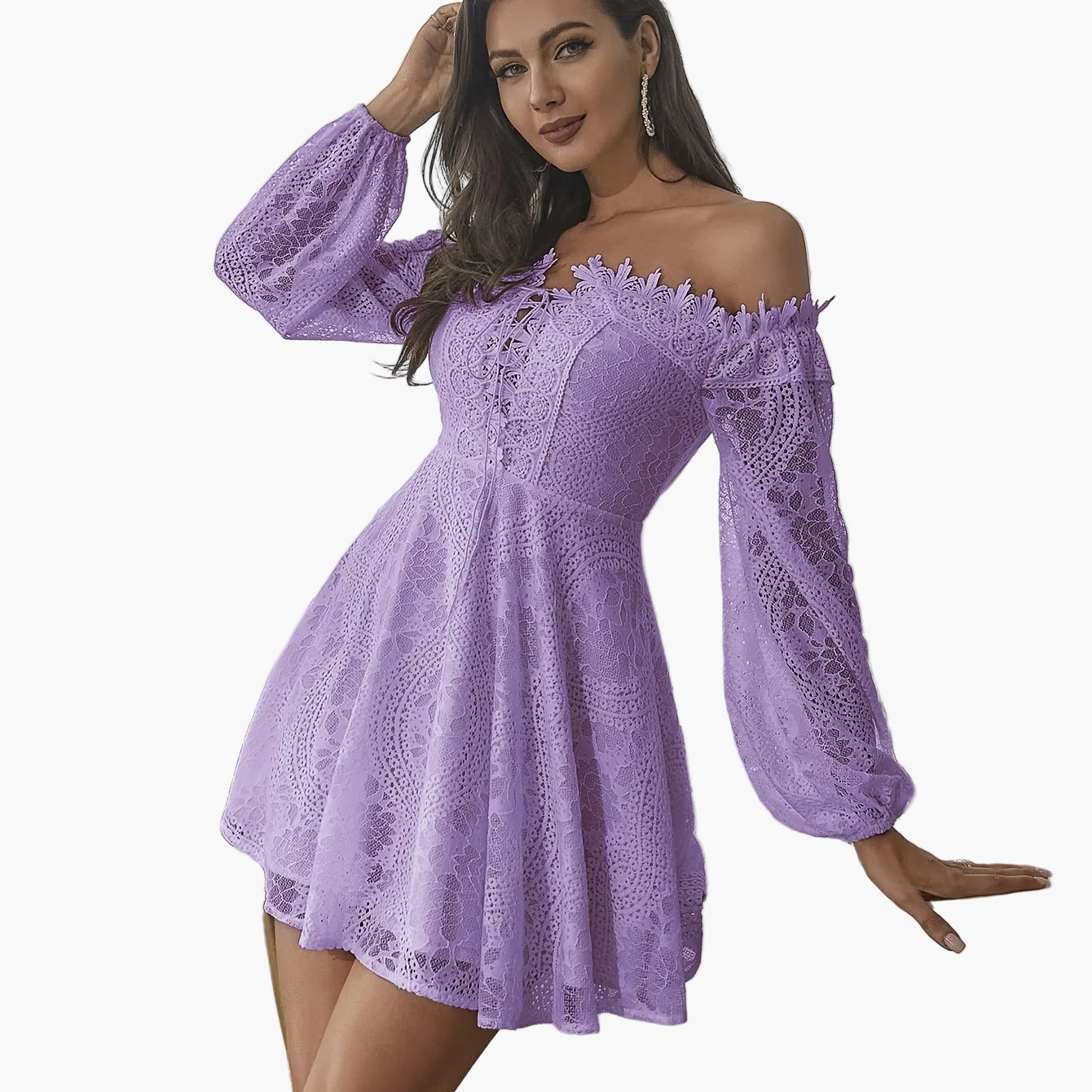 Damen Off-Shoulder Spitzenkleid Elegant für besondere Anlässe