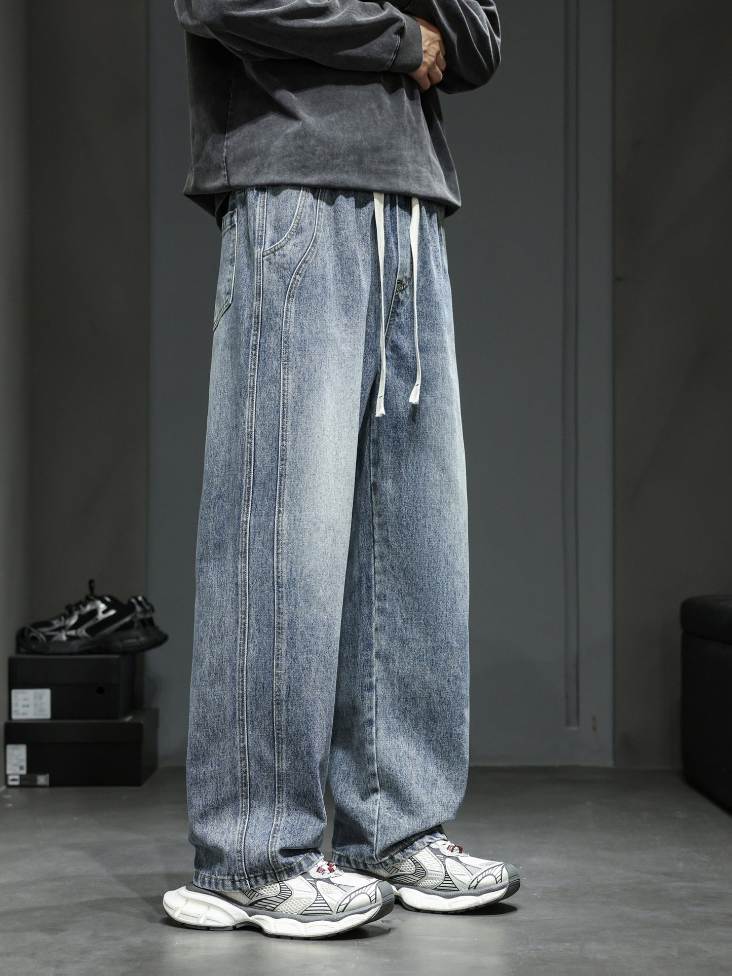 Herren Baggy Jeans im Retro Streetwear Stil – Weite Passform, Ideal für Freizeit und Alltag