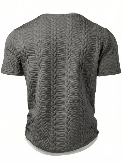 Herren Strick-T-Shirt im Casual Stil mit Zopfmuster – Kurzarm, Modernes Freizeitshirt für Alltag und Wochenende