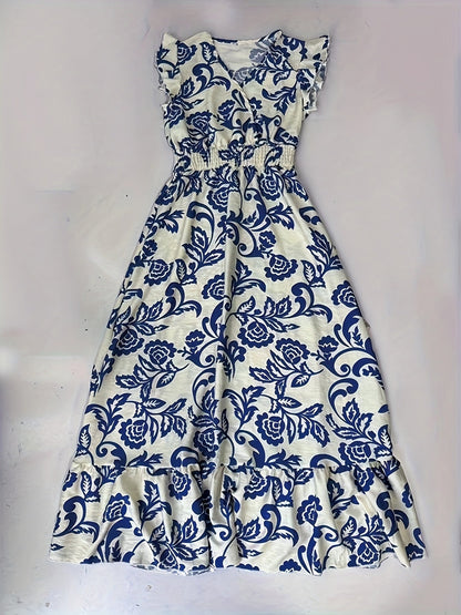 Damen Elegantes Maxikleid mit Volantärmeln und Schmeichelnder Taille – Perfekt für Sommer und besondere Anlässe