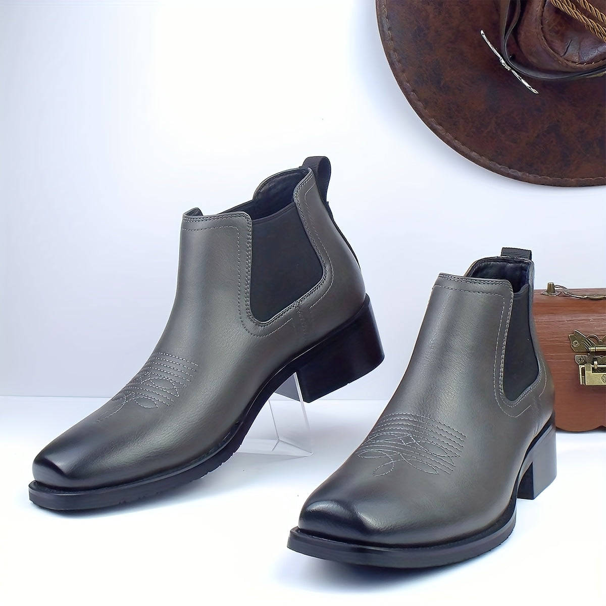 Herren Western Chelsea Stiefel Stiefeletten mit Blockabsatz