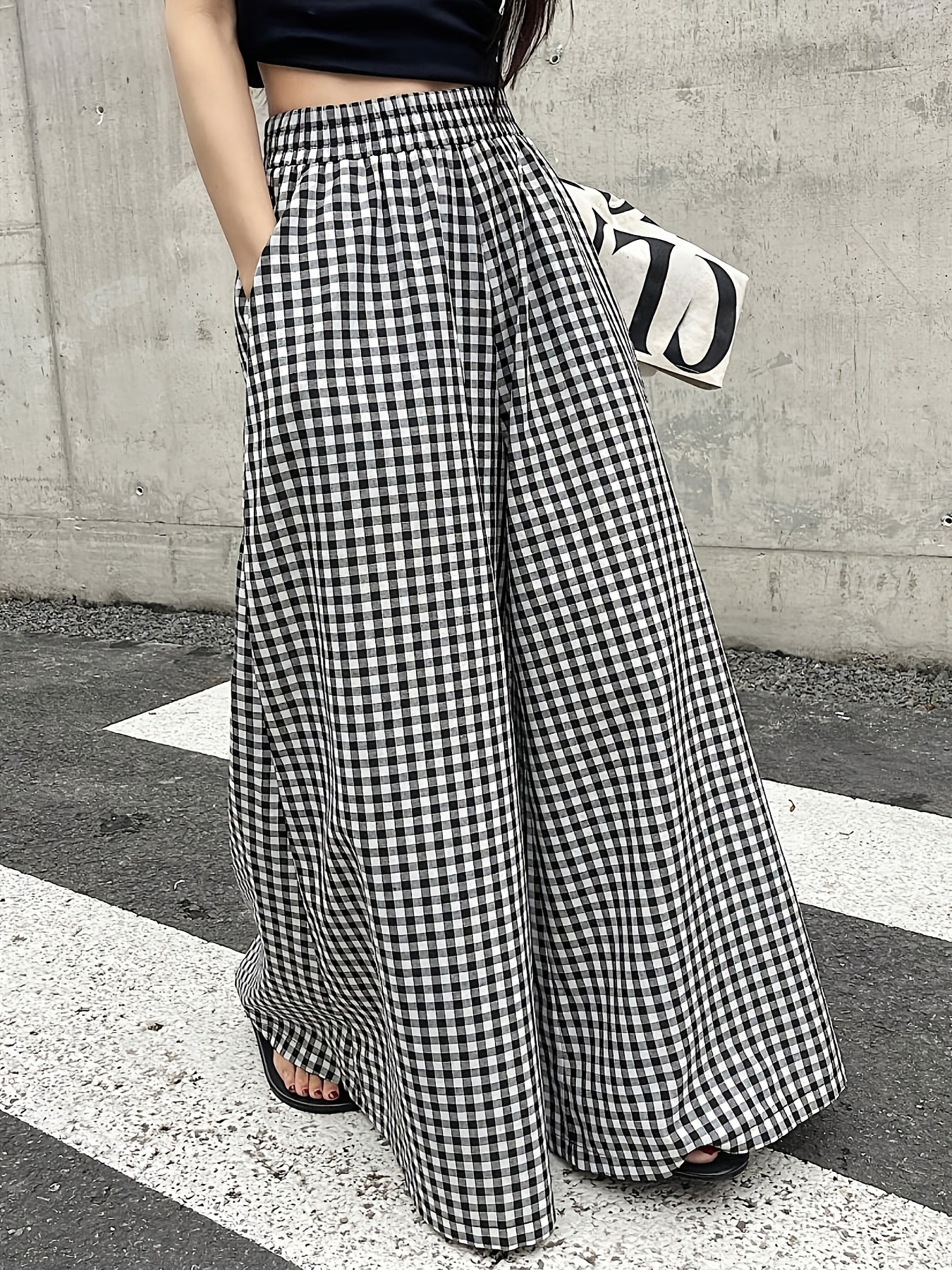 Damen Weitgeschnittene Karohose mit Hoher Taille – Stilvolle Freizeithose für Alltag und besondere Anlässe