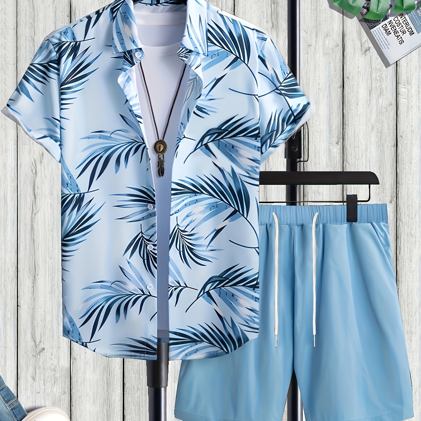 Herren Sommer Freizeit Set – Kurzarm Hemd mit Palmenmuster und Shorts – Perfekt für Urlaub & Strand