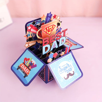 Vätertag 3D Pop-up Grußkarte – Beste Papa Überraschungsbox für Männer, Geschenkidee für Väter mit Super Dad Motiv
