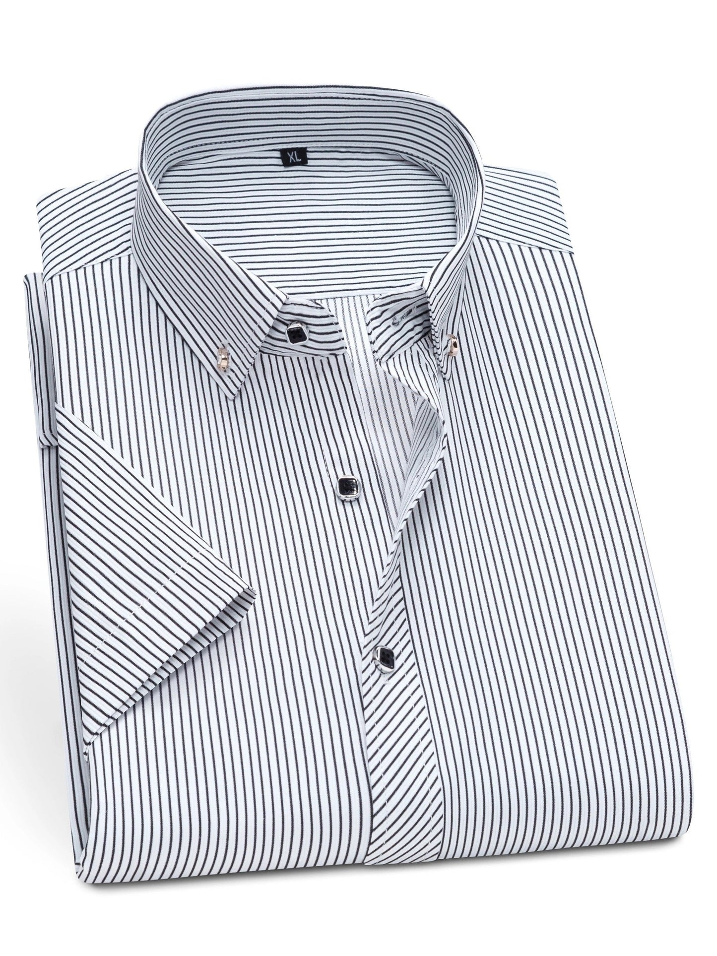 Herren Kurzarm Business-Hemd mit feinem Streifenmuster und modernem Kragen – Eleganter Look für Büro und Freizeit
