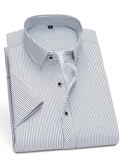 Herren Kurzarm Business-Hemd mit feinem Streifenmuster und modernem Kragen – Eleganter Look für Büro und Freizeit