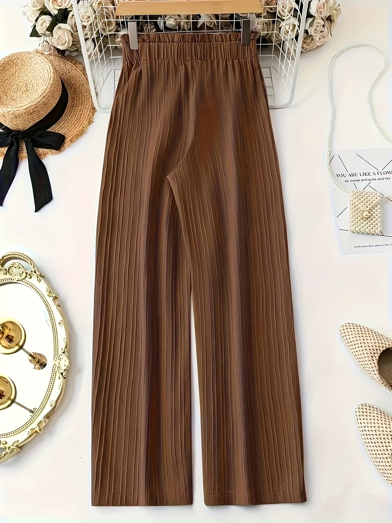 Damen Elegante Weitbein-Hose mit Schleife und Plissee – Perfekt für Freizeit und Büro