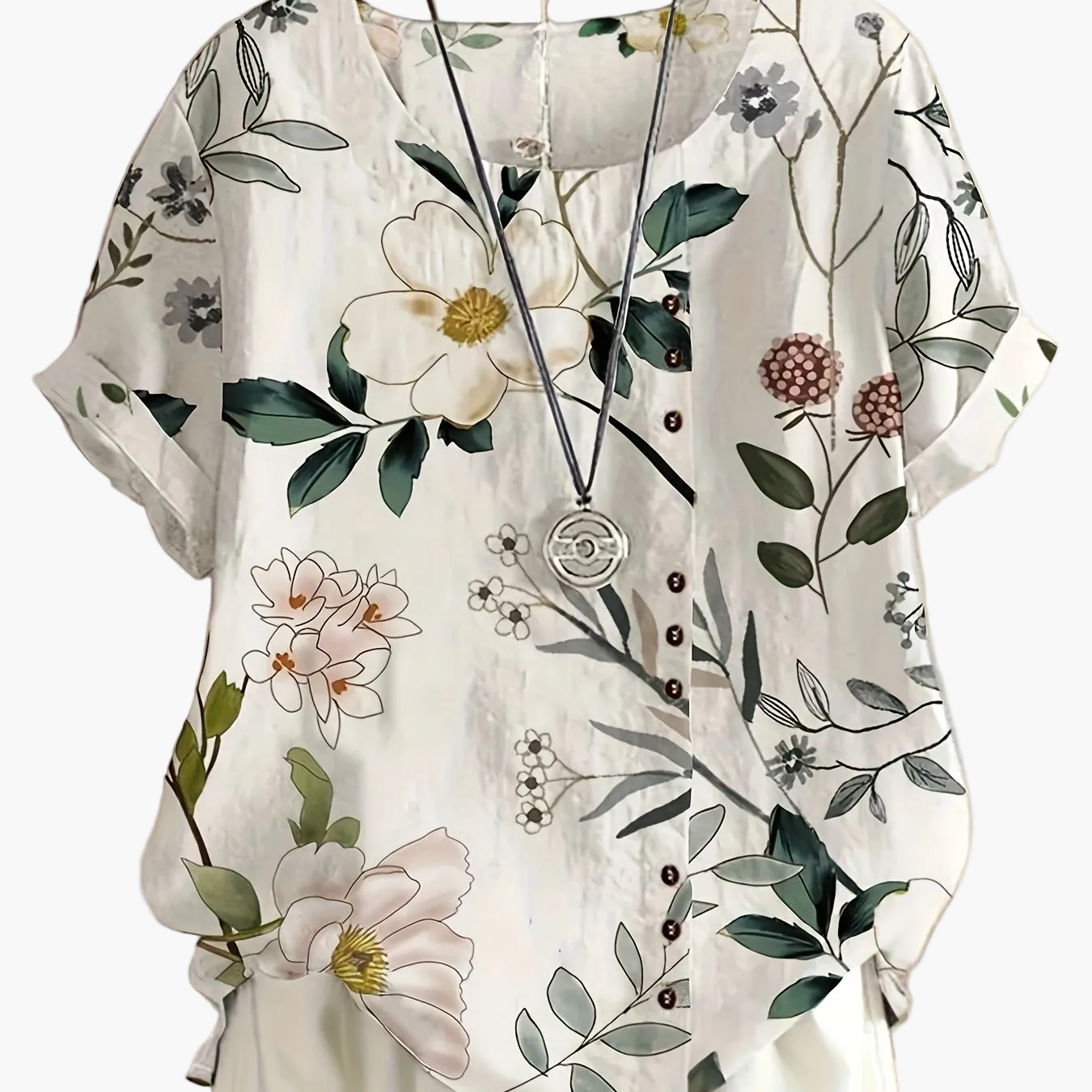 Damen Vintage Bluse mit Blumenmuster und Knopfleiste – Sommer Freizeit Oberteil