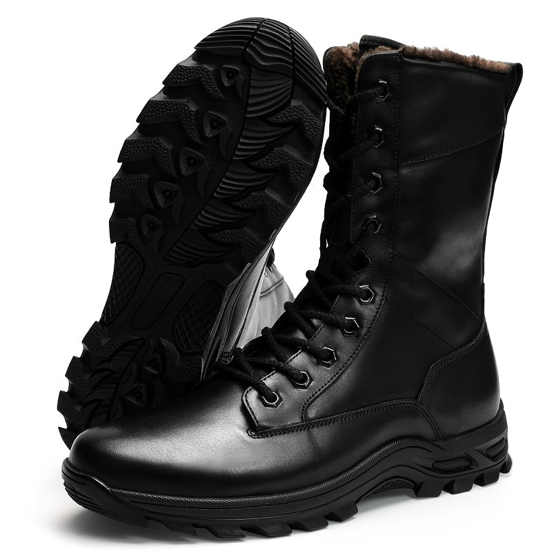 Robuste Schwarze Schnürstiefel mit Profilsohle – Hoher Schaft