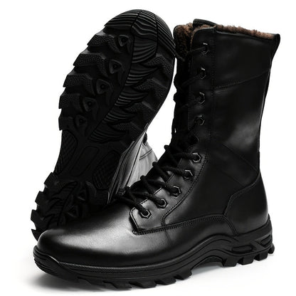 Robuste Schwarze Schnürstiefel mit Profilsohle – Hoher Schaft