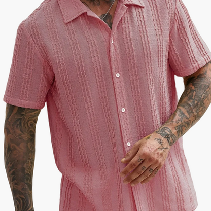 Herren Kurzarm Freizeithemd mit Knopfleiste und Retro-Streifen – Perfekt für Sommer & Freizeit