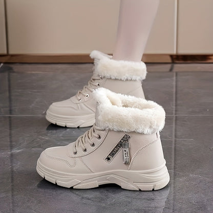 Winterstiefel Damen gefüttert Schnürstiefeletten mit dicker Sohle
