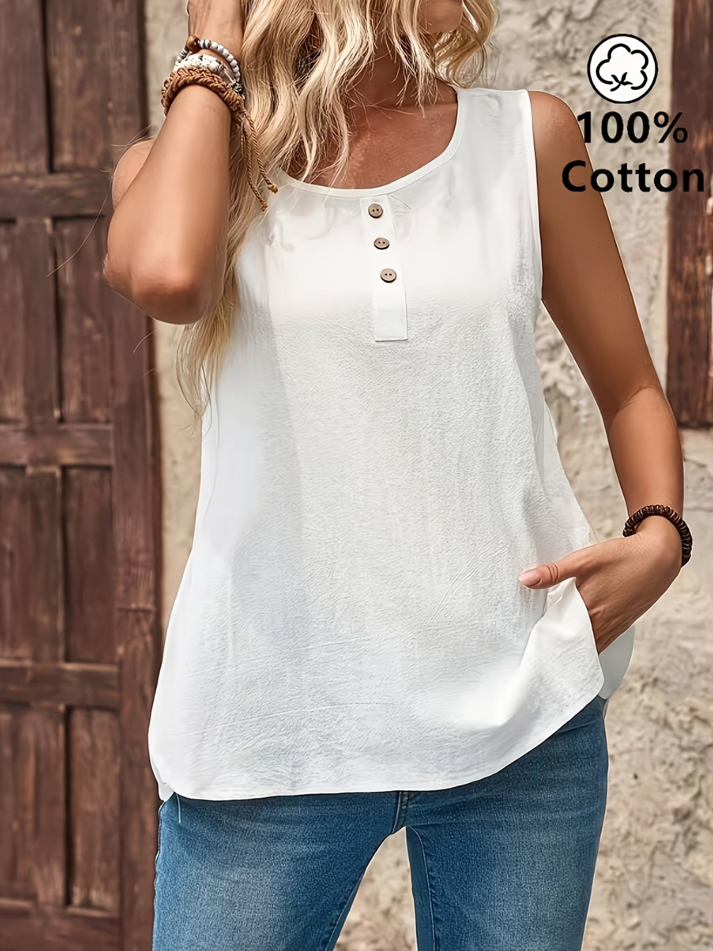 Damen Sommer-Top Casual Bluse ohne Ärmel mit Knopfleiste – Lässige Freizeitmode für Alltag und Urlaub