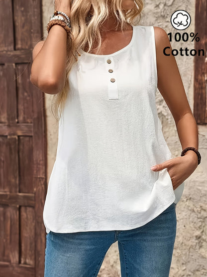 Damen Sommer-Top Casual Bluse ohne Ärmel mit Knopfleiste – Lässige Freizeitmode für Alltag und Urlaub
