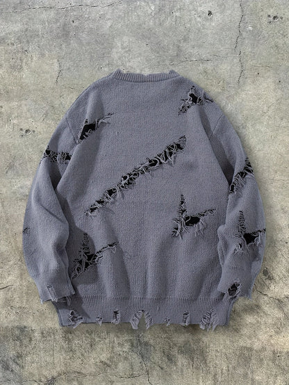 Unisex Pullover mit Riss-Details und Rundhalsausschnitt in Distressed-Optik