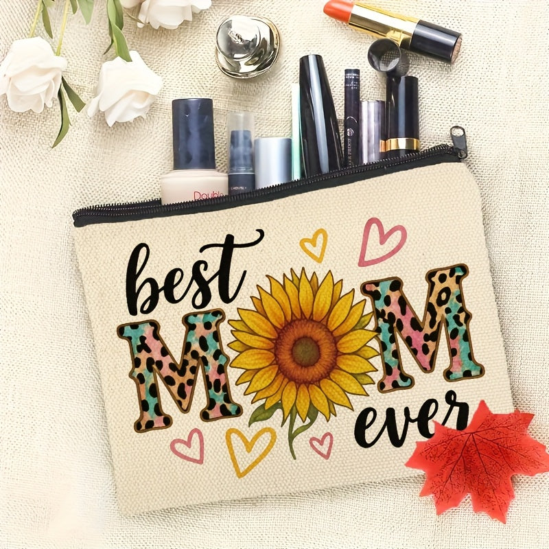 Best Mom Ever Damen-Kosmetiktasche – Stilvolle Muttertag Geschenkidee mit Sonnenblume und Herz-Design