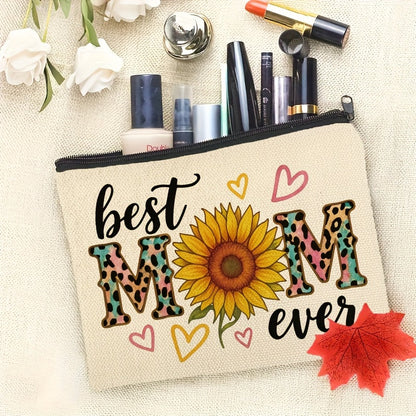 Best Mom Ever Damen-Kosmetiktasche – Stilvolle Muttertag Geschenkidee mit Sonnenblume und Herz-Design