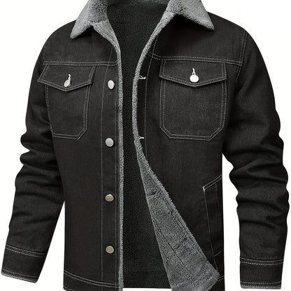 Herren Jeansjacke mit Teddyfutter, Sherpa Kragen, Knopfleiste, Brusttaschen, warm gefüttert