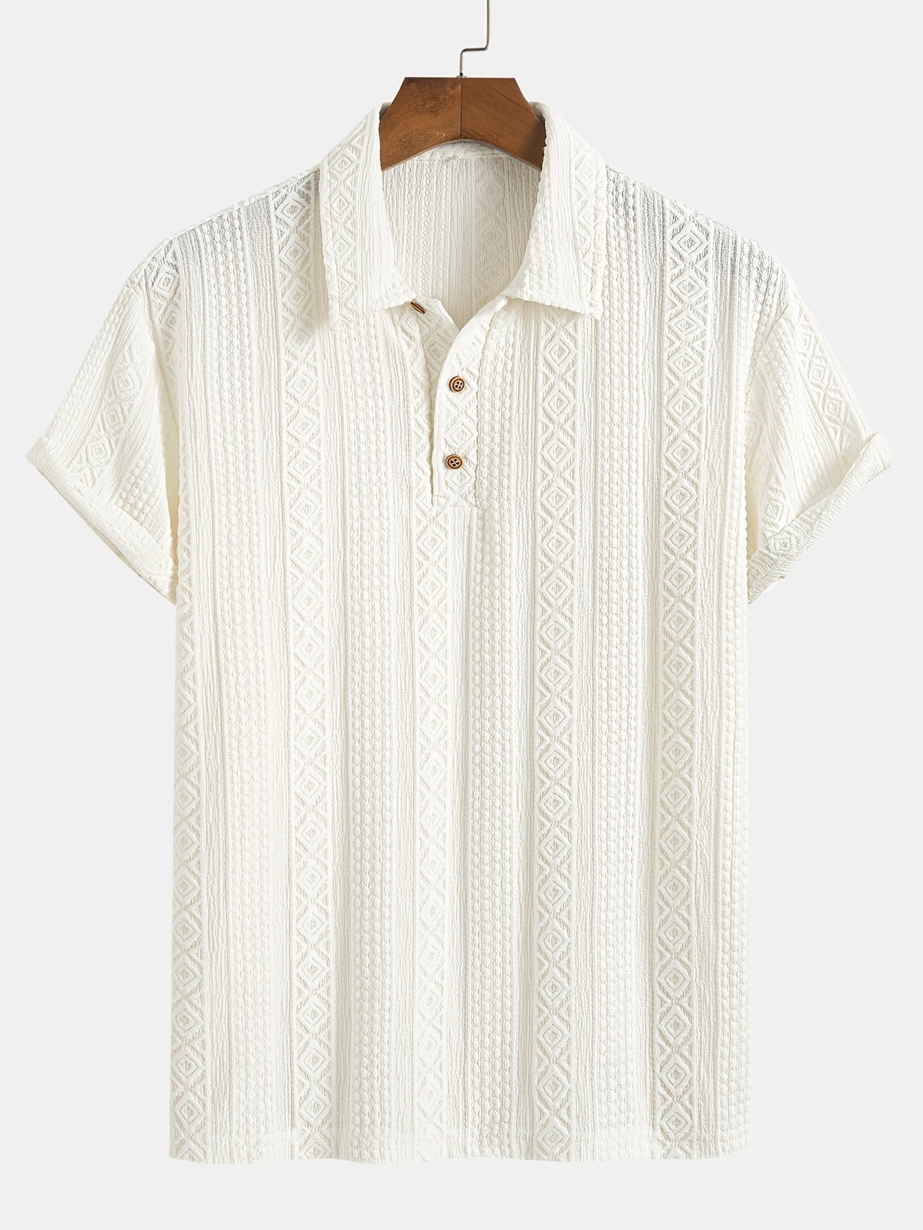 Herren Poloshirt mit geometrischer Stickerei und Struktur – Stilvolles Freizeitshirt für Alltag und besondere Anlässe