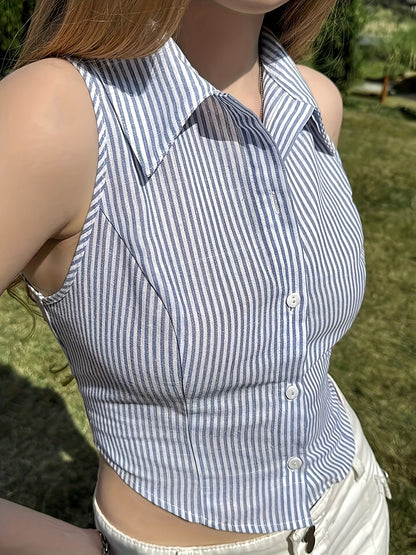 Damen ärmellose Bluse mit Streifen und taillierter Passform – Modernes, elegantes City-Outfit