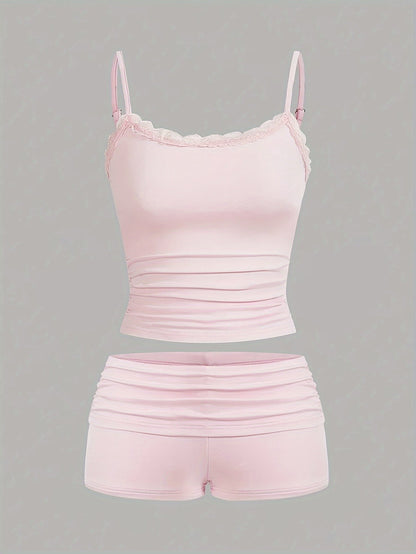 Damen Loungewear Set – Elegantes Spaghettiträger Top und Shorts für Zuhause & Freizeit