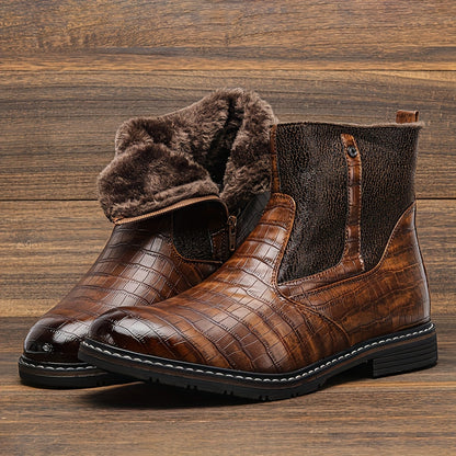 Herren Stiefeletten Braun Kroko-Optik Warm Gefüttert