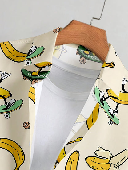 Herren Kurzarmhemd mit witzigem Bananen-Skateboard-Print – Freizeit, Festival, Statement