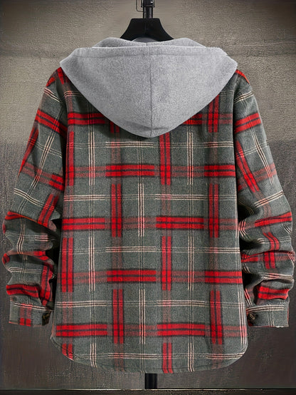 Kariertes Langarm Hemdjacke mit Kapuze und Knopfleiste