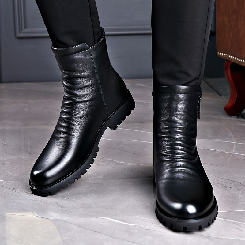 Herren Stiefel Schwarz mit Reißverschluss, Halbhohe Stiefeletten