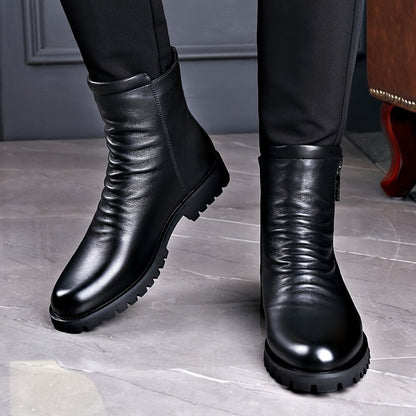 Herren Stiefel Schwarz mit Reißverschluss, Halbhohe Stiefeletten