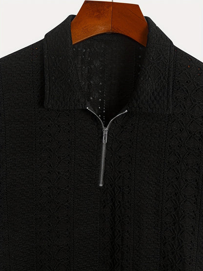 Herren Strickpolo mit Reißverschluss und modernem Muster – Elegant für Büro & Freizeit